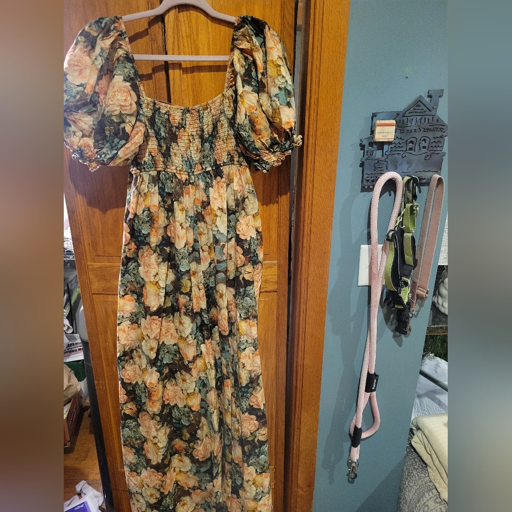 Selkie Floral Wide Leg Hamptons Jumpsuit with Puff Sleeves - Picture 7 of 8